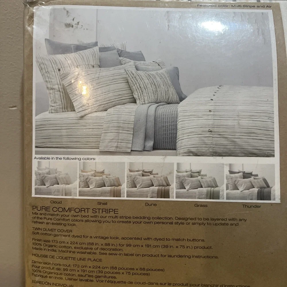 DKNY Duvet Cover Twin Striped 100% Organic Cotton Pure‎ Comfort Stripe Shell